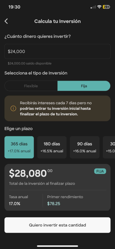 Invertir en Klar: inversión fija 17% anual